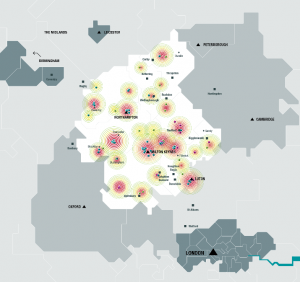 Heat map of two key sectors in South East Midlands 